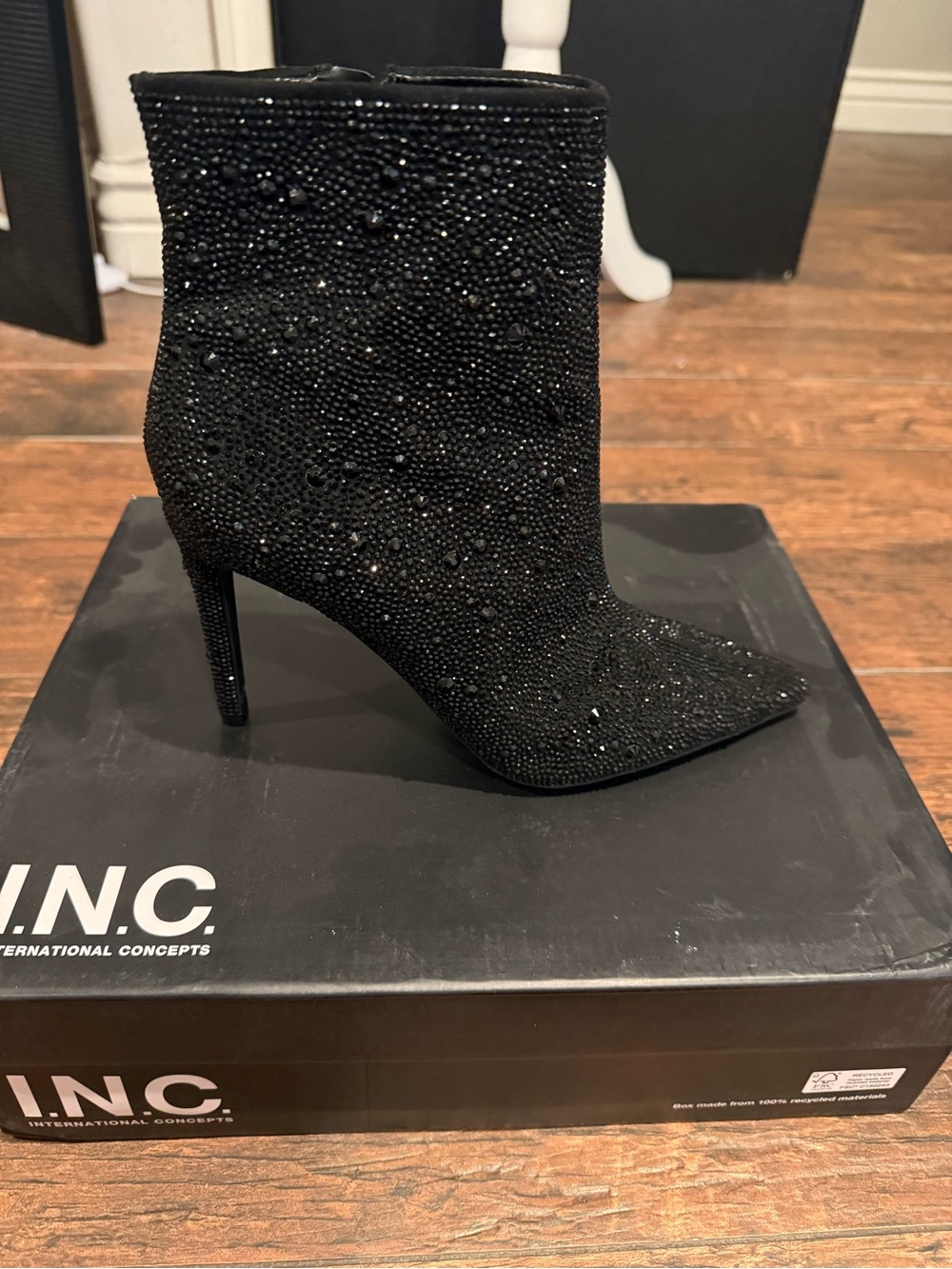 INC International Concepts Black Beaded Pointed-Toe Ankle Booties